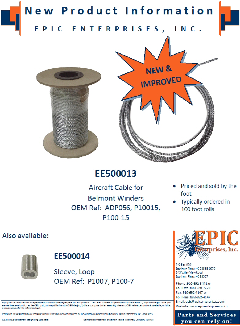 EE500013 & EE500014 Aircraft Cable for Belmont Winders